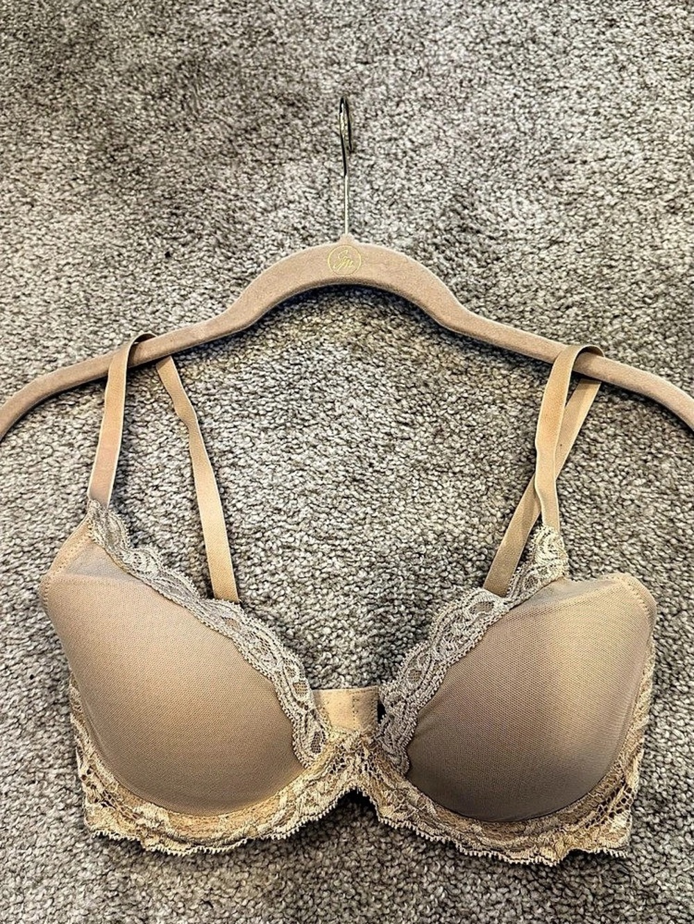 Natori Feathers Contour Plunge Bra Lace Beige 32D